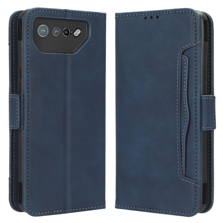 For Asus ROG Phone 7 5G Anti-Dust Wallet Stand Multiple Card Slots Phone Case PU Leather Phone Cover - Blue