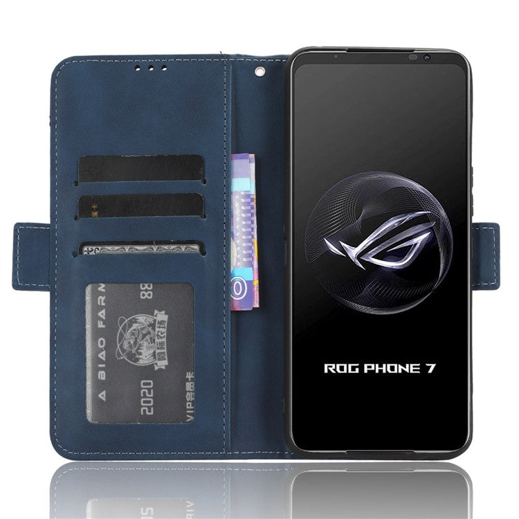 For Asus ROG Phone 7 5G Anti-Dust Wallet Stand Multiple Card Slots Phone Case PU Leather Phone Cover - Blue