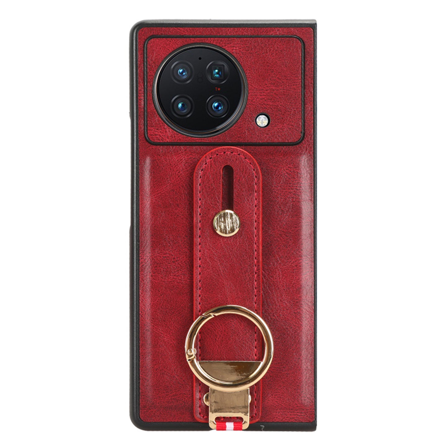 Wristband Phone Cover for vivo X Fold , Leather Coating PC+TPU Case with Neck Strap - Red