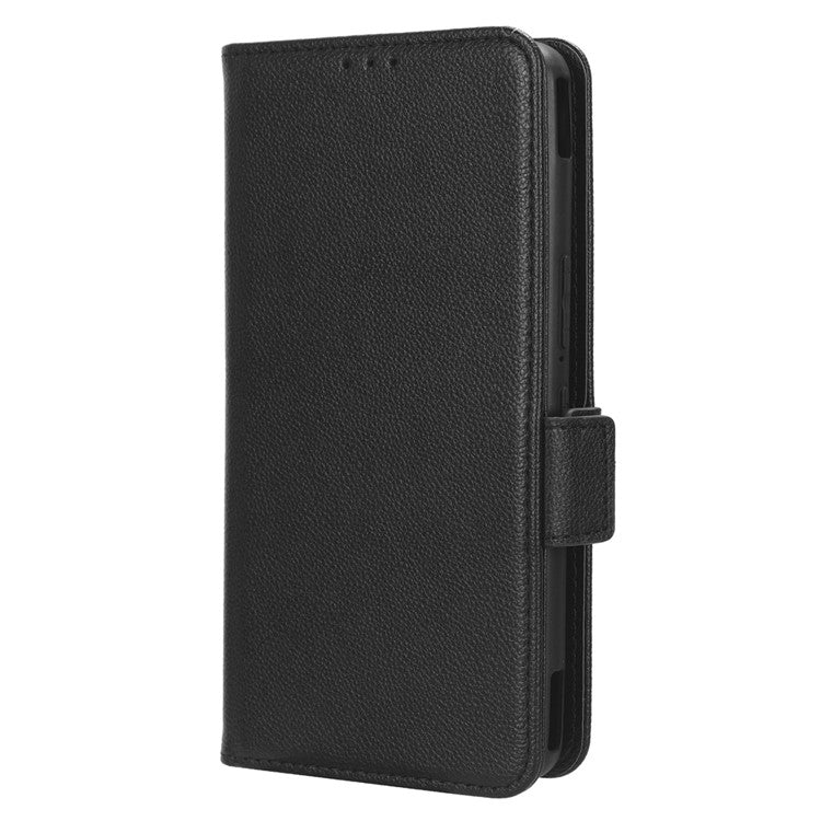 For Asus ROG Phone 7 5G Flip Stand Phone Shell PU Leather Wallet Anti-drop Case Litchi Texture Phone Cover - Black