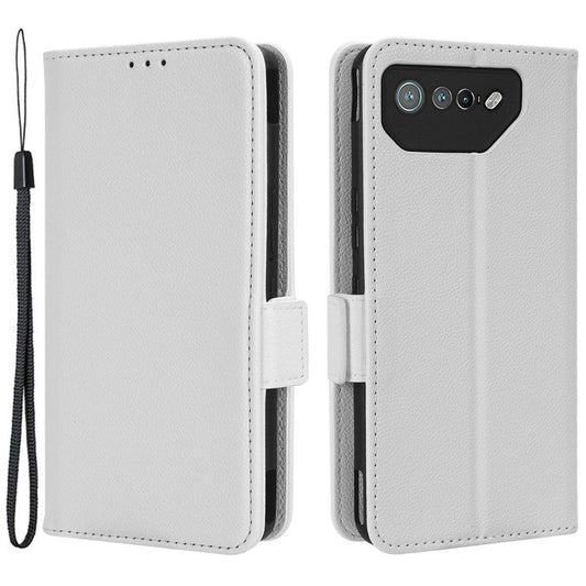 For Asus ROG Phone 7 5G Flip Stand Phone Shell PU Leather Wallet Anti-drop Case Litchi Texture Phone Cover - White
