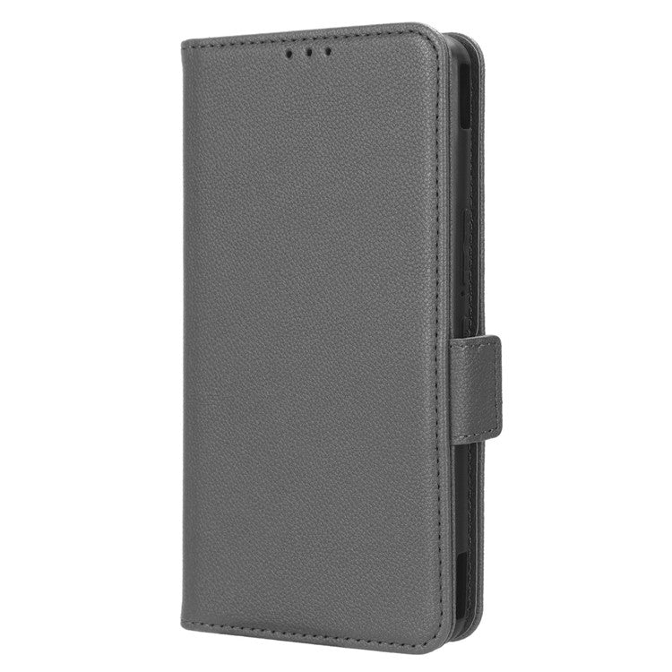 For Asus ROG Phone 7 5G Flip Stand Phone Shell PU Leather Wallet Anti-drop Case Litchi Texture Phone Cover - Grey