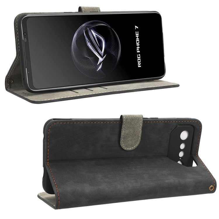 For Asus ROG Phone 7 5G Phone Wallet Case RFID Blocking Stand Phone Cover with Strap - Black