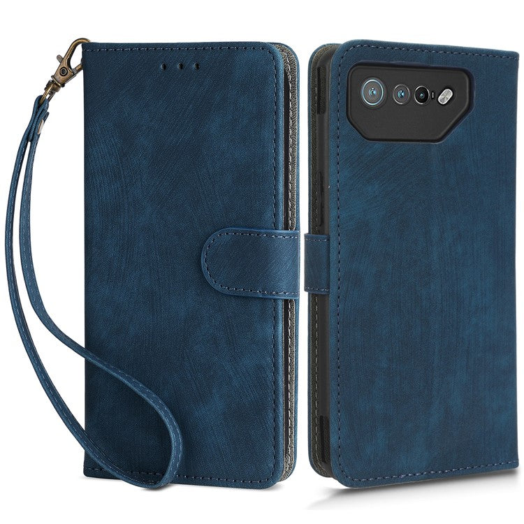 For Asus ROG Phone 7 5G Phone Wallet Case RFID Blocking Stand Phone Cover with Strap - Blue