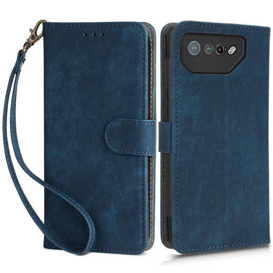 For Asus ROG Phone 7 5G Phone Wallet Case RFID Blocking Stand Phone Cover with Strap - Blue