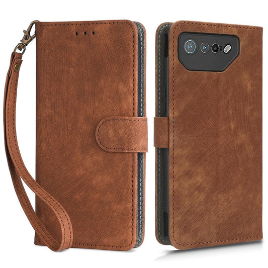 For Asus ROG Phone 7 5G Phone Wallet Case RFID Blocking Stand Phone Cover with Strap - Brown