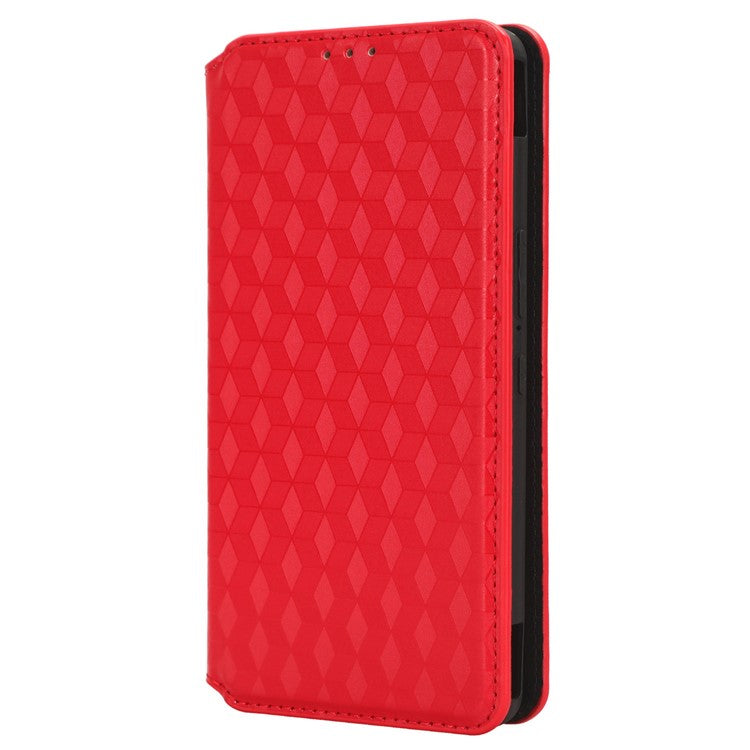 For Asus ROG Phone 7 5G Cell Phone Case Imprinted Rhombus PU Leather Wallet Stand Flip Cover - Red