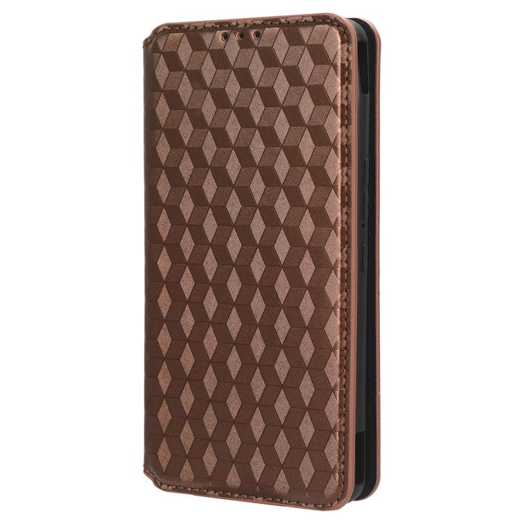 For Asus ROG Phone 7 5G Cell Phone Case Imprinted Rhombus PU Leather Wallet Stand Flip Cover - Brown