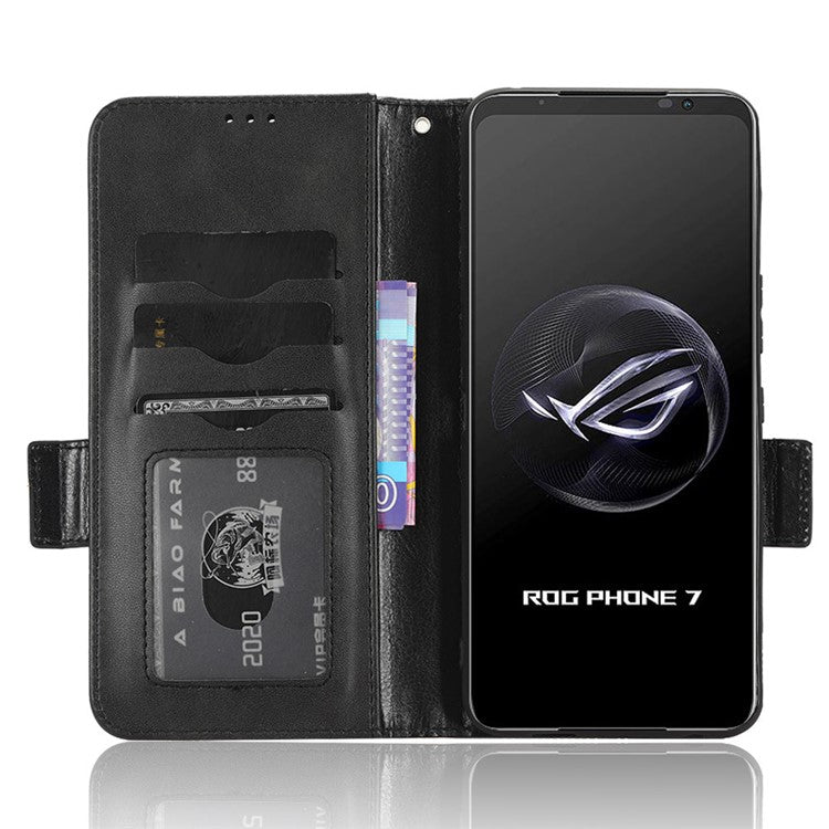For Asus ROG Phone 7 5G Cell Phone Wallet Case PU Leather Imprinted Triangle Stand Cover - Black