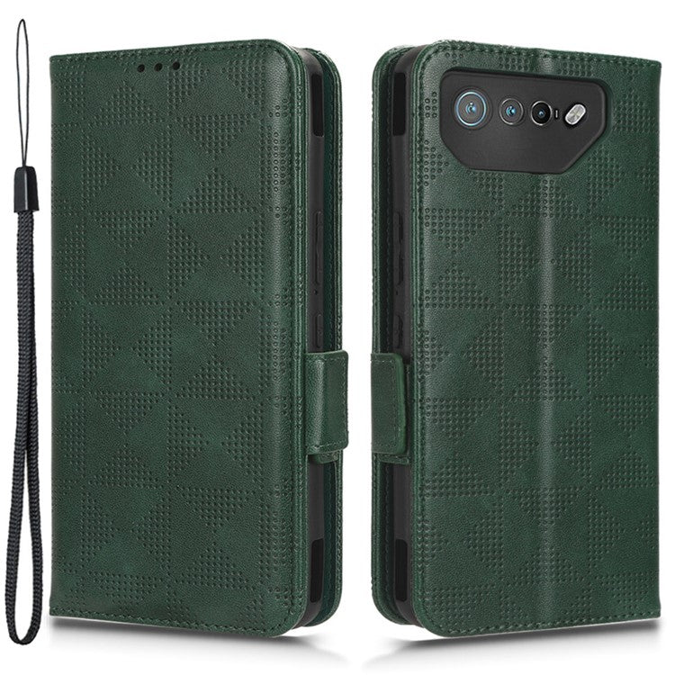 For Asus ROG Phone 7 5G Cell Phone Wallet Case PU Leather Imprinted Triangle Stand Cover - Green