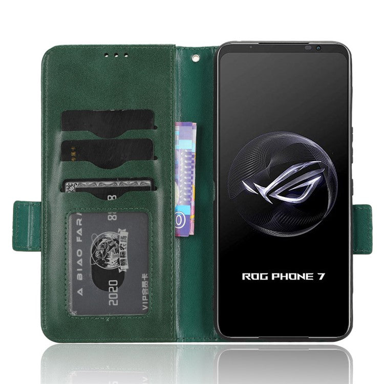 For Asus ROG Phone 7 5G Cell Phone Wallet Case PU Leather Imprinted Triangle Stand Cover - Green