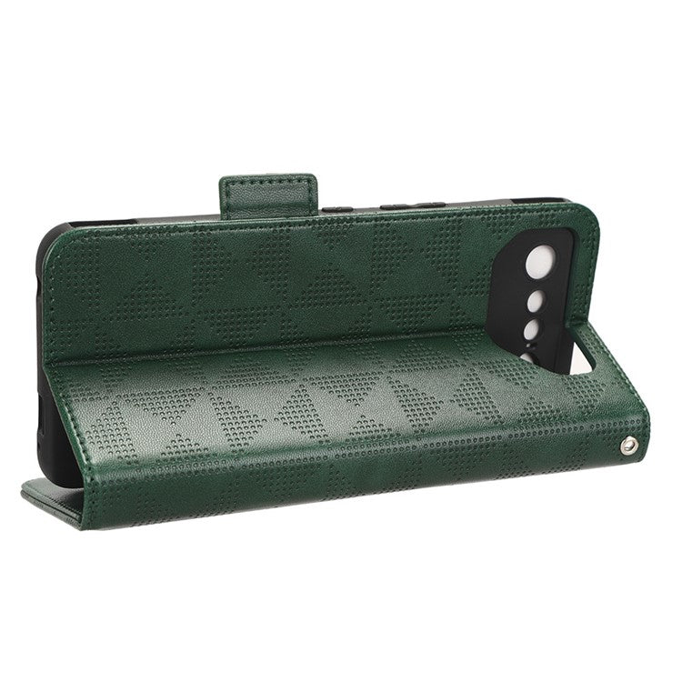 For Asus ROG Phone 7 5G Cell Phone Wallet Case PU Leather Imprinted Triangle Stand Cover - Green