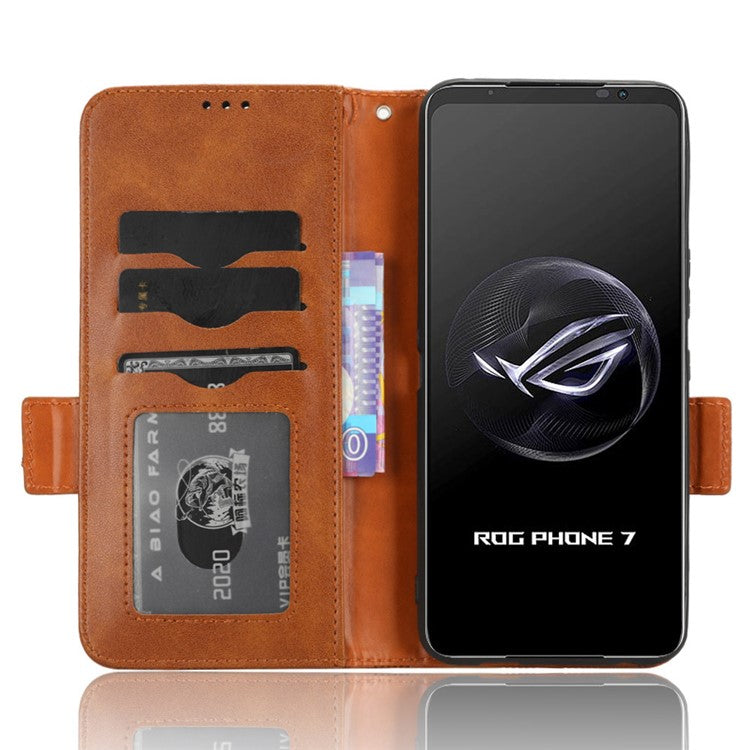 For Asus ROG Phone 7 5G Cell Phone Wallet Case PU Leather Imprinted Triangle Stand Cover - Brown