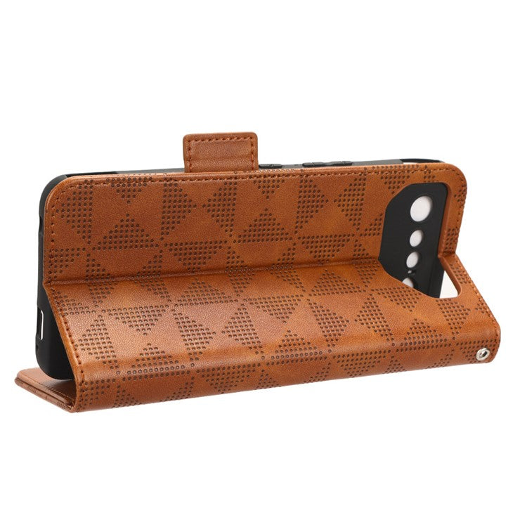 For Asus ROG Phone 7 5G Cell Phone Wallet Case PU Leather Imprinted Triangle Stand Cover - Brown