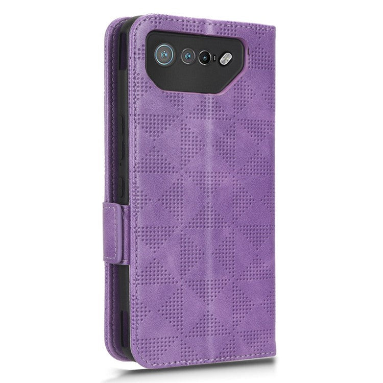 For Asus ROG Phone 7 5G Cell Phone Wallet Case PU Leather Imprinted Triangle Stand Cover - Purple