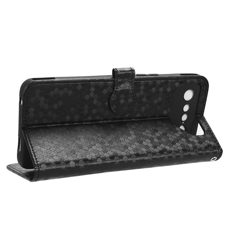 For Asus ROG Phone 7 5G Mobile Phone Wallet Case PU Leather Stand Dot Pattern Imprinted Phone Cover - Black