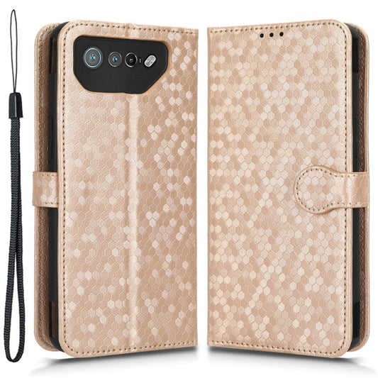 For Asus ROG Phone 7 5G Mobile Phone Wallet Case PU Leather Stand Dot Pattern Imprinted Phone Cover - Rose Gold