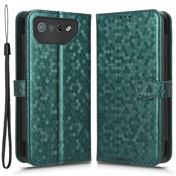 For Asus ROG Phone 7 5G Mobile Phone Wallet Case PU Leather Stand Dot Pattern Imprinted Phone Cover - Green