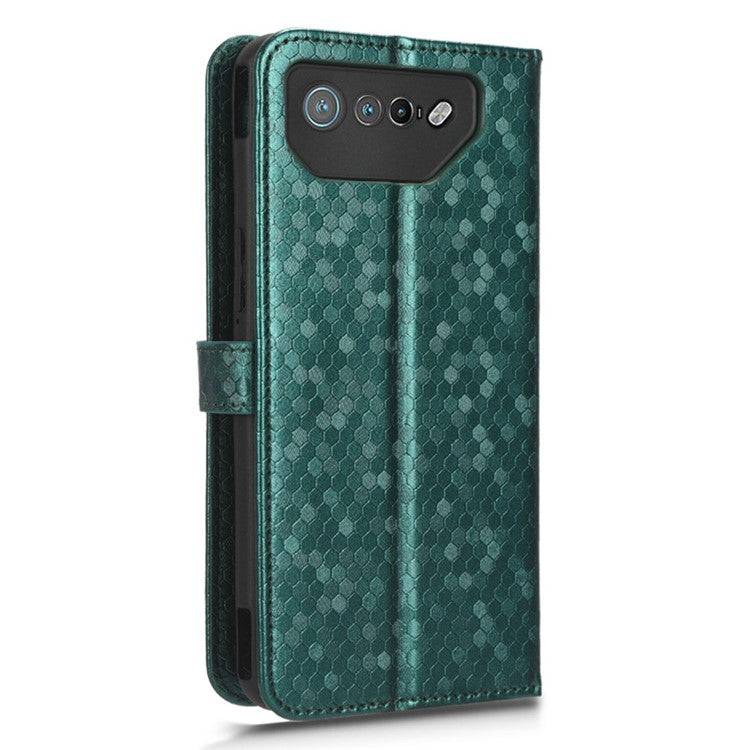 For Asus ROG Phone 7 5G Mobile Phone Wallet Case PU Leather Stand Dot Pattern Imprinted Phone Cover - Green