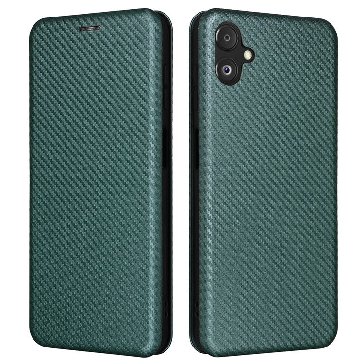 Phone Case for Samsung Galaxy F14 5G PU Leather Carbon Fiber Texture Stand Cover with Card Slot - Green