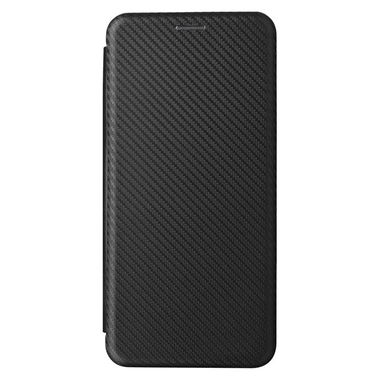 Phone Case for Samsung Galaxy F14 5G PU Leather Carbon Fiber Texture Stand Cover with Card Slot - Black