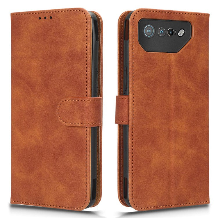 For Asus ROG Phone 7 5G / ROG Phone 7 Ultimate 5G Skin-touch Wallet Phone Case PU Leather Folding Stand  Cover - Brown