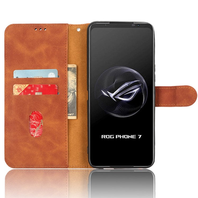 For Asus ROG Phone 7 5G / ROG Phone 7 Ultimate 5G Skin-touch Wallet Phone Case PU Leather Folding Stand  Cover - Brown