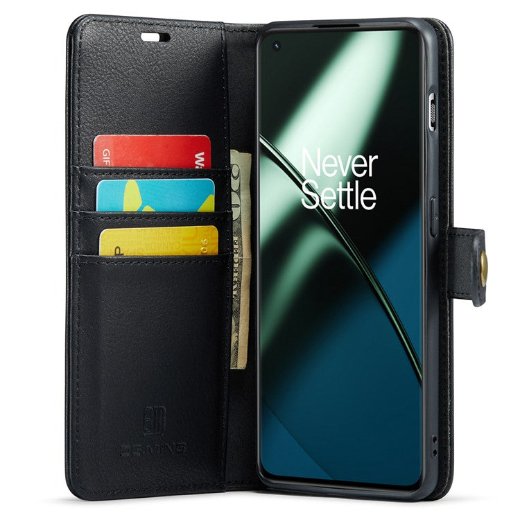 DG.MING For OnePlus 11 5G Detachable Magnetic Anti-drop Case Split Leather Wallet Stand Phone Cover - Black