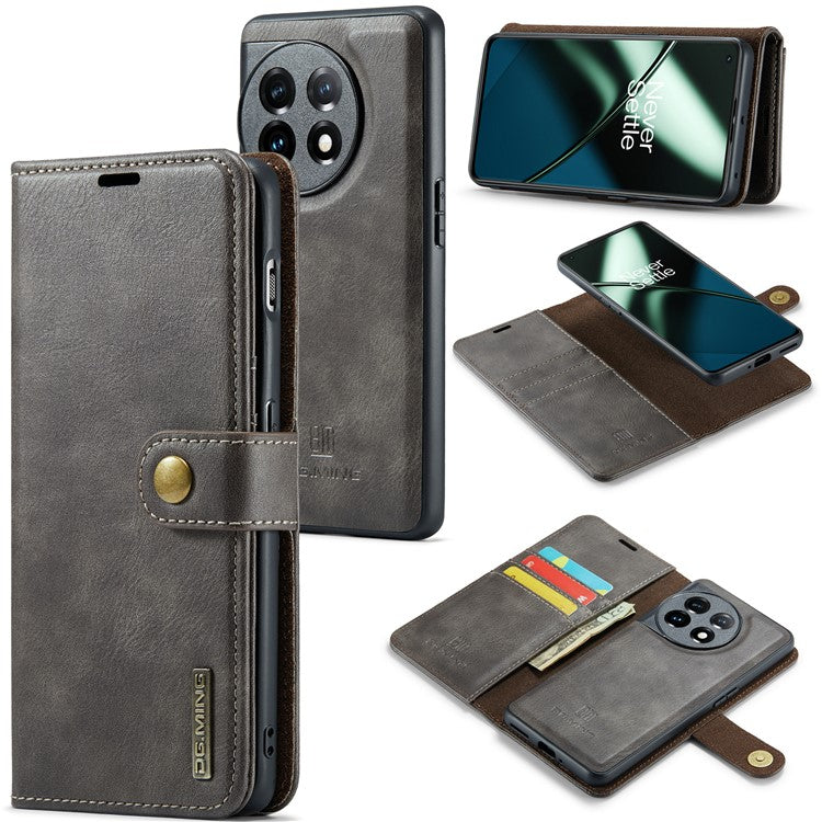 DG.MING For OnePlus 11 5G Detachable Magnetic Anti-drop Case Split Leather Wallet Stand Phone Cover - Grey