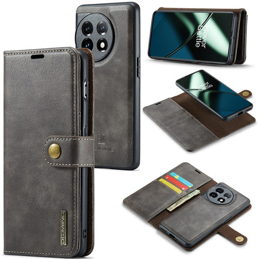DG.MING For OnePlus 11 5G Detachable Magnetic Anti-drop Case Split Leather Wallet Stand Phone Cover - Grey