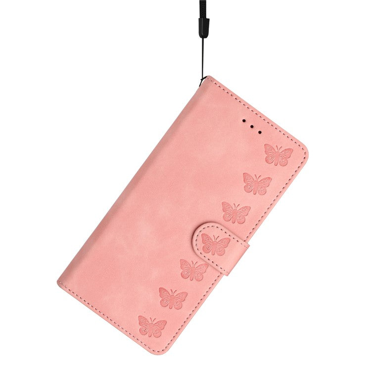 For Samsung Galaxy M32 (Global Version) 4G Butterfly Imprinted Phone Case Leather Wallet Flip Stand Cover - Pink