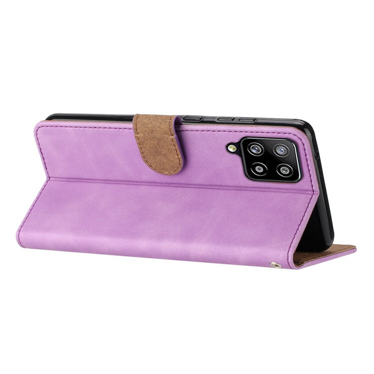 For Samsung Galaxy M32 (Global Version) 4G Butterfly Imprinted Phone Case Leather Wallet Flip Stand Cover - Purple