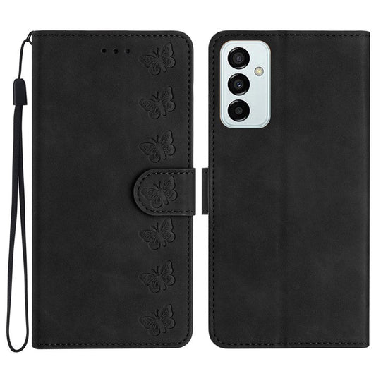 Stand Case for Samsung Galaxy M23 5G / F23 5G Butterfly Imprinted Anti-fingerprint Wallet Leather Cover - Black