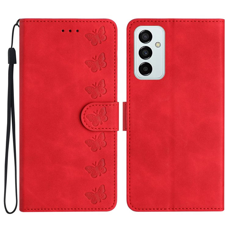 Stand Case for Samsung Galaxy M23 5G / F23 5G Butterfly Imprinted Anti-fingerprint Wallet Leather Cover - Red