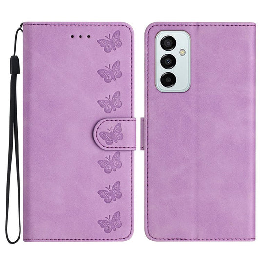 Stand Case for Samsung Galaxy M23 5G / F23 5G Butterfly Imprinted Anti-fingerprint Wallet Leather Cover - Purple