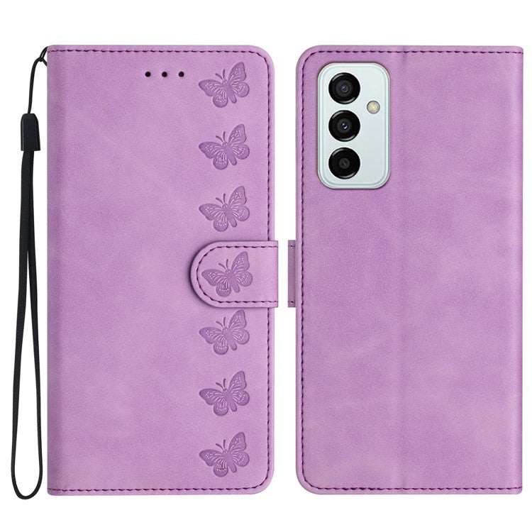 Protective Cover for Samsung Galaxy M52 5G Stand Phone Shell Butterfly Imprinted Wallet Leather Case - Purple