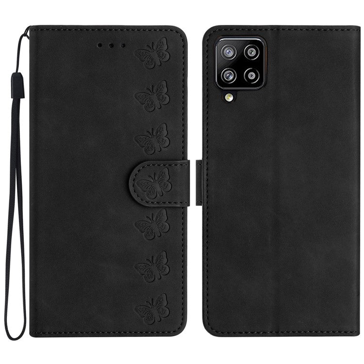 Butterfly Imprinted Phone Case for Samsung Galaxy M53 5G PU Leather Cover with Stand Wallet - Black