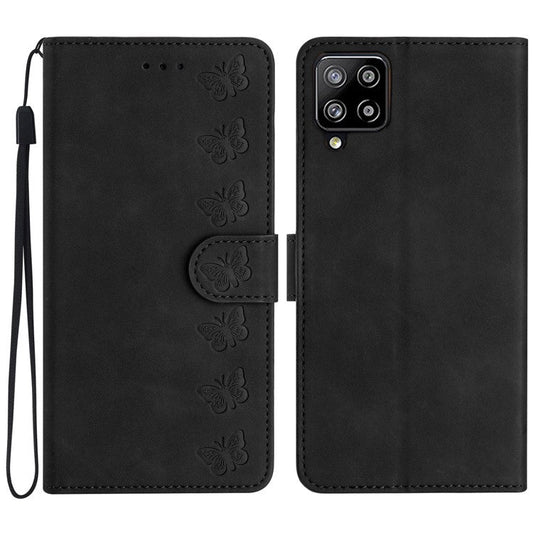 Butterfly Imprinted Phone Case for Samsung Galaxy M53 5G PU Leather Cover with Stand Wallet - Black