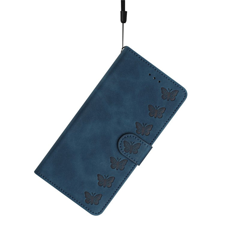 Butterfly Imprinted Phone Case for Samsung Galaxy M53 5G PU Leather Cover with Stand Wallet - Blue