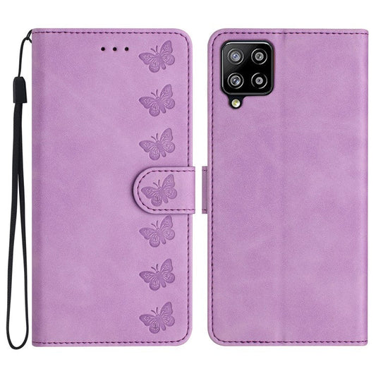 Butterfly Imprinted Phone Case for Samsung Galaxy M53 5G PU Leather Cover with Stand Wallet - Purple