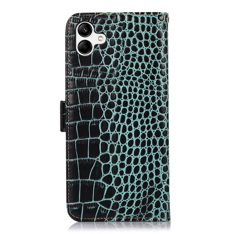 For Samsung Galaxy F14 5G RFID Blocking Phone Case Genuine Cowhide Leather Wallet Stand Cover - Green