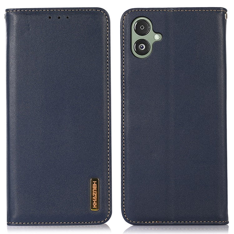 KHAZNEH For Samsung Galaxy F14 5G Stand Wallet Phone Case RFID Blocking Genuine Cowhide Leather Cover - Dark Blue