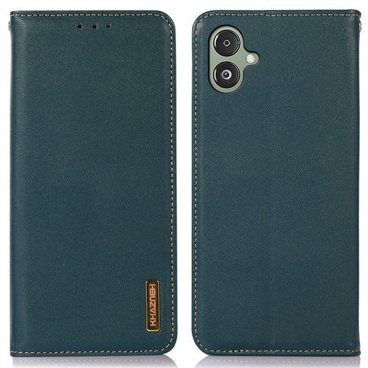KHAZNEH For Samsung Galaxy F14 5G Stand Wallet Phone Case RFID Blocking Genuine Cowhide Leather Cover - Green