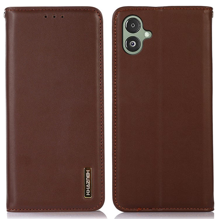 KHAZNEH For Samsung Galaxy F14 5G Stand Wallet Phone Case RFID Blocking Genuine Cowhide Leather Cover - Brown
