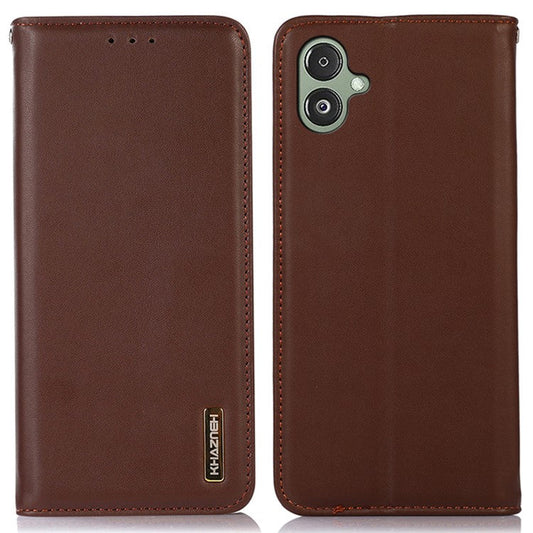 KHAZNEH For Samsung Galaxy F14 5G Stand Wallet Phone Case RFID Blocking Genuine Cowhide Leather Cover - Brown