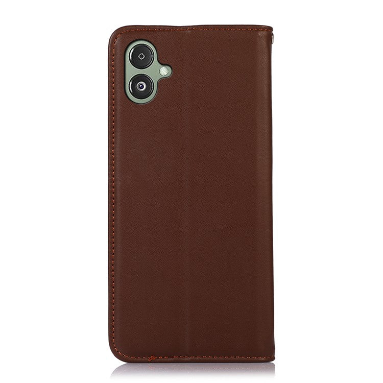 KHAZNEH For Samsung Galaxy F14 5G Stand Wallet Phone Case RFID Blocking Genuine Cowhide Leather Cover - Brown
