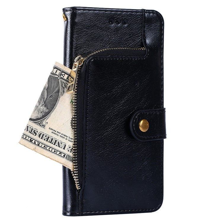 Phone Case for Oppo Find X6 Zipper Pocket Wallet Horizontal Stand PU Leather Cover with Strap - Black