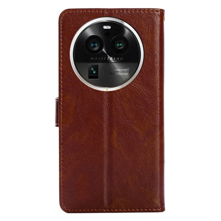 Wallet Case for Oppo Find X6 Pro Zipper Pocket PU Leather Horizontal Stand Phone Cover with Strap - Brown