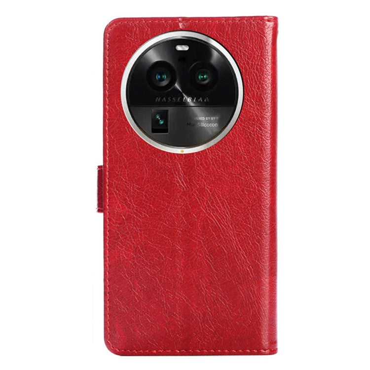 Wallet Case for Oppo Find X6 Pro Zipper Pocket PU Leather Horizontal Stand Phone Cover with Strap - Red