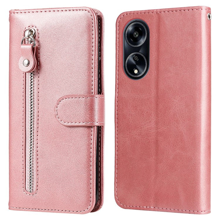 Leather Phone Case for Oppo A1 5G / A98 5G / F23 5G , Calf Texture Zipper Pocket Stand Shell Drop-proof Wallet Cover - Pink